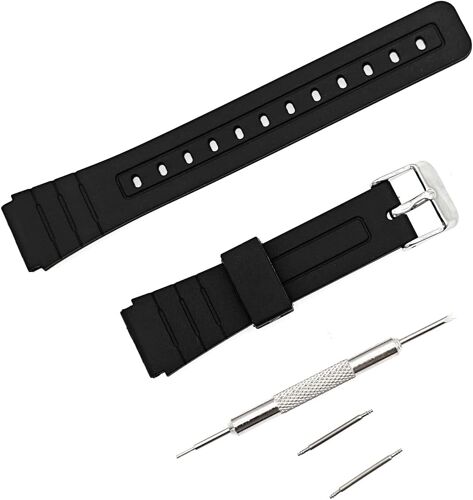 Kalanka-Bracelet De Montre De Rechange Pour Casio F-91w F-84 F-93 F-94 F-98 F-105 F-106w F-108 F-201 W-59 A-158 - En Plastique Noir - Avec Barrette À Ressort Et Outil De Retrait De Bracelet De Montre