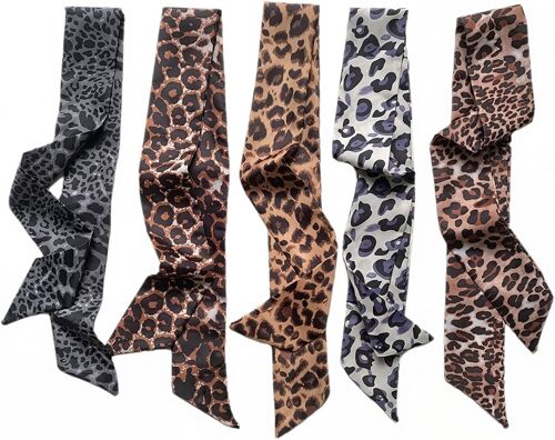 Kalanka-Écharpe En Soie Pour Femme - Motif Léopard - 87 X 6 Cm - 100 % Satin De Polyester - Bandana En Satin - Bandana - Foulard Élégant Et Accessoire De Sac À Main