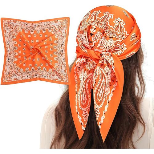 Kalanka-Bandana Orange, Foulard Femme Orange, Bandana En Soie Pour Cheveux Pour Femmes