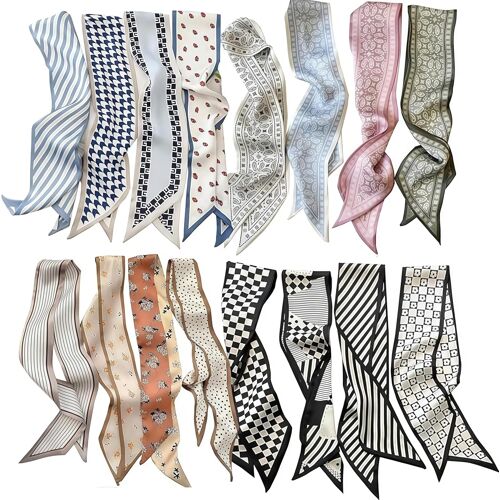 Kalanka-Lot De 16 Foulards En Soie Tendance Pour Femme - Écharpe Fine Pour Sac Et Foulard À Cheveux - Foulard En Soie - Foulard Bohème En Satin Pour Sac À Main - Accessoires