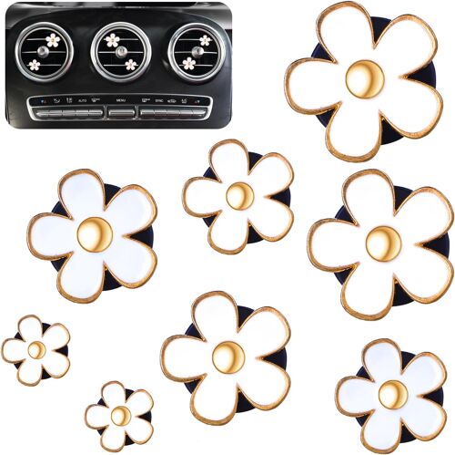 Kalanka-Lot De 8 Accessoires D'intérieur De Voiture - Motif Marguerites - Désodorisant De Voiture À Clip - Décoration D'intérieur - Pour Femme - Blanc