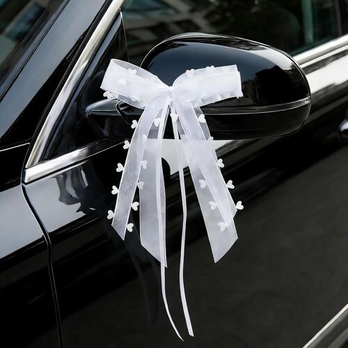KALANKA-30 Pièces Noeud Voiture Mariage, Decoration Voiture Mariage, Noeud Blanc Deco Voiture Mariage, Noeud Blanc Facile à Attacher pour Décoration de Voiture, Mariage, Noël, Fête