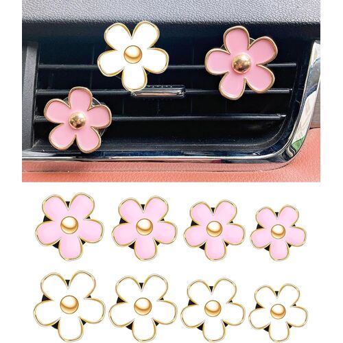 Kalanka-8pcs Deco Voiture,Clip D'aération Fleur Marguerite,Clips Décoratifs Marguerite Pour Grille D'aération De Voiture,Convient Aux Les Berlines,Camions,Suv,Camping-Cars Et Véhicules Utilitaires