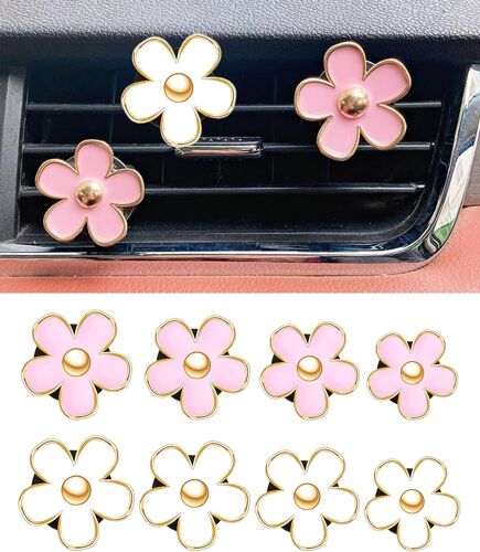 Kalanka-8pcs Deco Voiture,Clip D'aération Fleur Marguerite,Clips Décoratifs Marguerite Pour Grille D'aération De Voiture,Convient Aux Les Berlines,Camions,Suv,Camping-Cars Et Véhicules Utilitaires