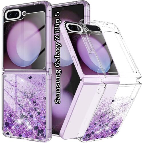 ELVORIX-Coque Samsung Z Flip 5 5G Paillette,Coque Samsung Z Flip 5 Liquide Étui pour Téléphone Transparente Glitter Etui Souple Silicone TPU Bumper Antichoc Housse Samsung Galaxy Z Flip 5 5G, Violet