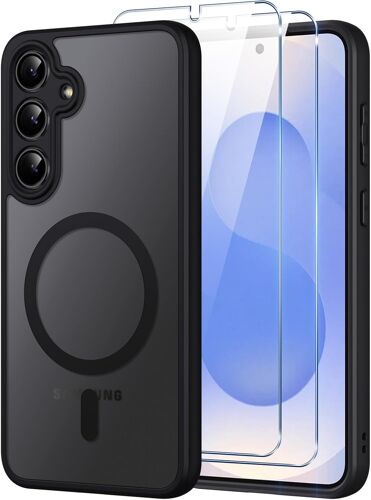 ELVORIX-Coque pour Samsung Galaxy S25 5G Compatible avec MagSafe avec 2 Verre Trempé, Magnétique Etui Translucide Mat Arrière Housse, Protection D'objectif Ultra Fine Antichoc Case pour Samsung S25 5