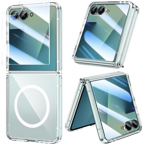 ELVORIX-Coque pour Samsung Galaxy Z Flip 7 avec Protecteur D'écran, Mag-Safe Ultra-Mince Transparente Etui avec Dos en PC Rigide et Bords en TPU Souple (Full Transparent+Mag-Safe)