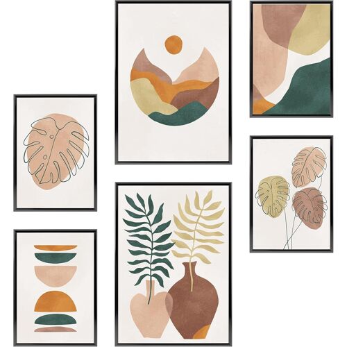 KALANKA-- Ensemble d'affiches - 2 sur A3 / 30x42 cm + 4 sur A4 / 21x30 cm - Affiches premium - Impressions sans cadre - Style moderne - Monstera Palms Abstract