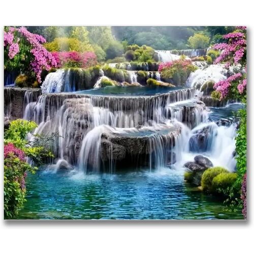 KALANKA-Peinture Numero Adulte Par Bricolage Loisirs Créatifs Activité Manuelle Coloriage 50×40cm DIY Dessin Paint by Numbers Les Chutes Paysage Tableau Decoration Murale Chambre Cadeau Femme Anniver