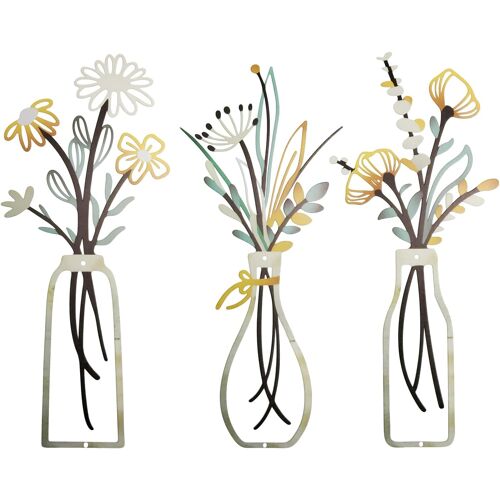 KALANKA-3 Pcs Deco Murale Salon, Decoration Murale Salon, Decoration Salle de Bain Florales en Métal Minimaliste, Décorations Murales pour chambre, cuisine, salle de bain, terrasse ou couloir