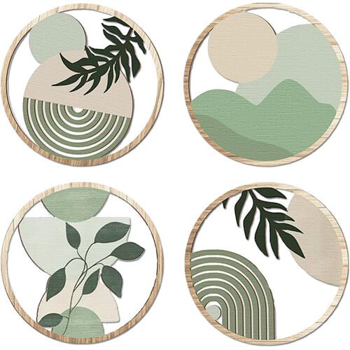 KALANKA-4 pièces Décoration murale en bois Boho, Décoration murale Boho verte, Décoration murale moderne pour salon, Décoration murale 3D ronde vintage pour couloir de ferme, chambre à coucher