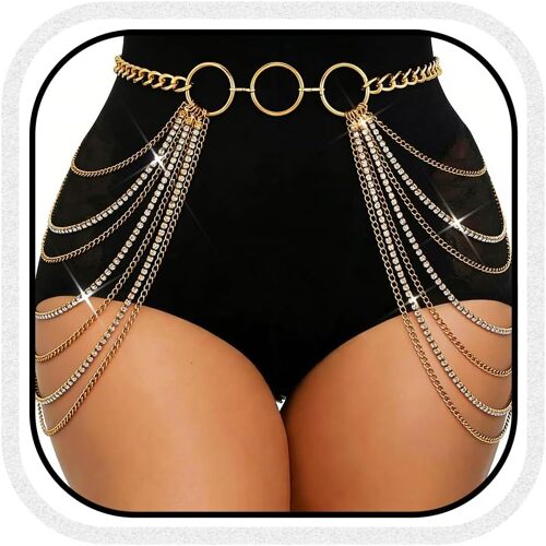 Kalanka-Brishow Or Taille Chaîne Strass Muti-Couche Chaînes De Corps Fashion Party Bijoux Pour Femmes