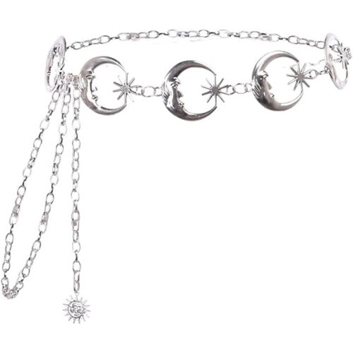 KALANKA-Soleil Etoile Lune Chaîne de taille Métal Ceinture Chaîne Mode Robe Ceinture Chaîne pour Femme Fille - Argent