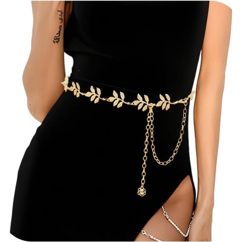 Kalanka-1 Pièce Ceinture Chaine Dorée Femme, Ceinture De Corps Ajustable, Chaine De Taille Et Ventre Métallique, Accessoire Élégant Pour Robes, Plage, Soirées, Cadeaux Pour Femmes