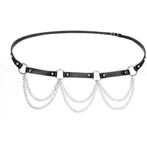 Kalanka-Ceinture Gothique Avec Chaînes, Chaîne De Corps En Cuir Gothique Rave, Chaîne De Taille En Cuir Punk, Discothèque Corps Chaîne Pour Femmes