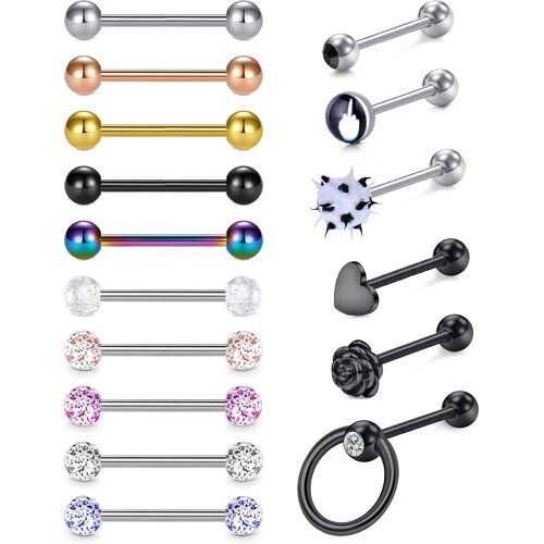 Kalanka-Lot De 16 Piercings De Langue En Acier Inoxydable 14 G Couleurs Aléatoires 16mm Langue Anneaux Bar Piercing Bijoux Pour Femmes Hommes