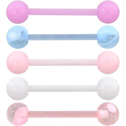 Kalanka-Na 5pcs Tongue Barbells 14g Acrylic Tongue Piercing Jewellery Candy Color Tounge Bars Tongue Piercing Jewellery Tongue Rings For Women Pink