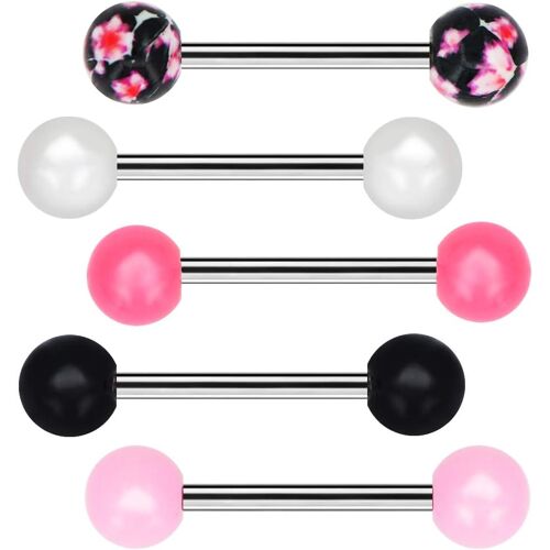 Kalanka-5pcs Piercing Langue 14g Avec Boule En Acier Inoxydable 316l Et Acrylique Couleur De Bonbons Floral Motif Barre De Lnague Piercing Barball Piercing Corps Bijoux Femme Homme