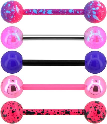 Kalanka-5 Pcs Piercing Langue 14g En Acier Inoxydable 316l Avec Boule Rose Violet Barre De Langue Piercing Barbell Piercing Corps Bijoux Femme Homme Anneau Ensemble 16mm