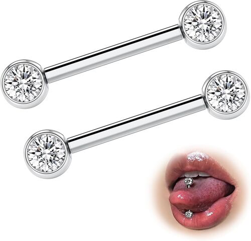 Kalanka-G23 Titane Piercing Langue Piercing Teton Percing A La Langue 14g 12/14/16/18mm Longueur 4/5mm Boule Hypoallergénique Barre Droite Barbell Bijoux Piercing Femmes Hommes 2pcs