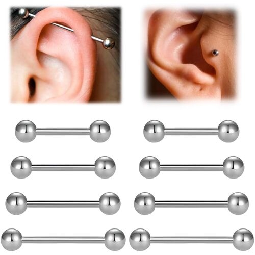 Kalanka-Piercing Tetons Femme, Piercing Langue Acier Chirurgical, Barre Téton Anneaux 14g Acier Inoxydable Droite Barbell Piercing Bijoux 12mm 14mm 16mm 18mm, 8 Pièce