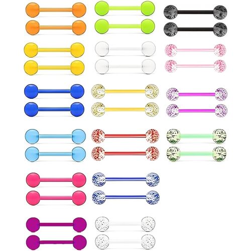 Kalanka-32pcs Piercings De Langue Colorés En Acrylique, Bijoux De Piercing De Langue Personnalisés, Piercing Langue, Piercings Barbells, Piercing Langue Mamelon Plastique, Bijoux Pour Piercing Corpor