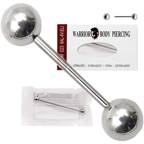 Kalanka-Barbell Tongue Piercing Bars Bijoux De Corps Stériles Titane G23 14g (1,6 Mm) Avec Deux Boules À 5 Mm Pièce Unique Ptl-01