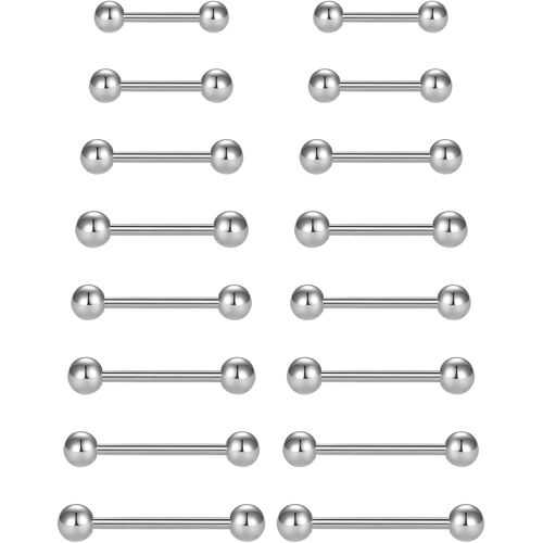 Kalanka-Piercings Barbells - 16 Pcs Langue Barre Téton Anneaux 14g Acier Inoxydable Droite Barbell Piercing Bijoux,Piercing Tetons,Piercing Langue,Piercing Langue Acier Chirurgical,8 Tailles