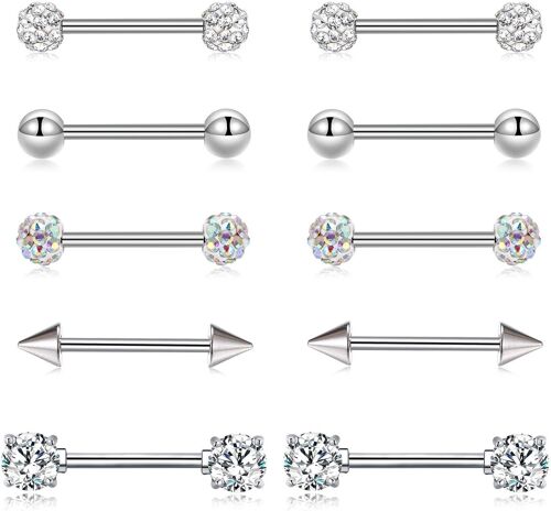 Kalanka-3 Pairs 14g Acier Chirurgical Piercing Langue Téton Anneaux Bioflex Retainer Piercing Oreille Helix Tragus Cartilage 12mm 14mm 16mm - Argent