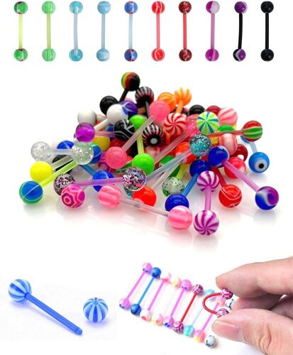 Kalanka-Lot De 40 Boules De Rechange Pour Piercing De Langue, Piercing De Langue, Ensemble De Piercing De Langue, 5 Mm En Acrylique 14 G, Piercing De Mamelon, Bijoux De Corps