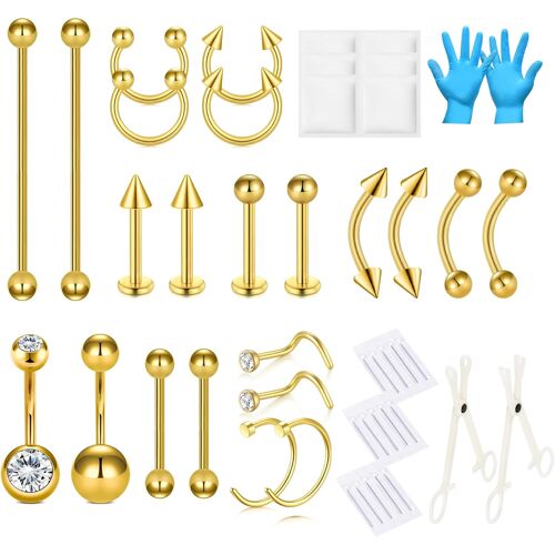Kalanka-Kit De 46 Piercings Pour Nez, Septum, Nombril, Sourcil, Lèvre, Langue, Cartilage, Tragus, Hélix, Avec Bijoux, 13 G, 15 G, 18 G En Acier Inoxydable