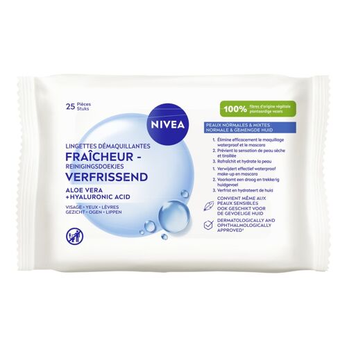 Lot De 2 Lingettes Démaquillantes Fraîcheur Visage Efficacité Waterproof Nivea 20 Pièces 
