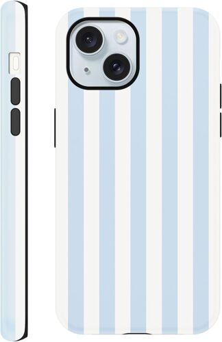 ELVORIX-2 in 1 Coque pour iPhone 15 6,1"", Aesthetic Stripes Striped Motif Dessin Étui Silicone Fine TPU pour Femmes Filles Antichoc Housse Protection Cover, Anti-Rayures Bumper Case, Bleu Bande