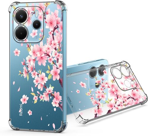 ELVORIX-pour Xiaomi Redmi Note 14 4G [EU Version] Transparente Coque, Souple TPU Silicone Protective Case Cover avec Fleur Floral Motif Antichoc Protection Housse Clair Etui Étui (Sakura Rose)