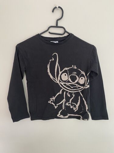 T-Shirt Longues Manches Stitch Noir Et Beige Dsn08 Kiabi Taille 8 Ans