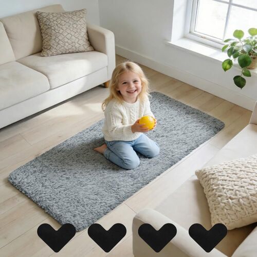Kalanka-Tapis Salon Shaggy Poil Long, 60 X 120 Cm Tapis Chambre Moelleux Doux, Lavable Antidérapant Descente De Lit Chambre Avec 4 Bandes Adhésives, Idéal Pour Salon, Chambre, Couloir