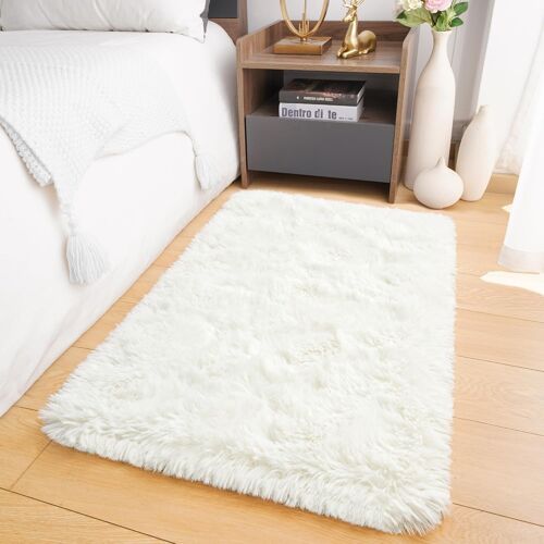 Kalanka-Tapis De Salon Petit 50x80 Cm ¿ Tapis Moelleux Et À Poils Longs Crème Pour Chambre, Salon ¿ Tapis Super Doux, Antidérapant, Lavable, Moderne Pour Sol, Tapis De Chevet Pour Chambre D