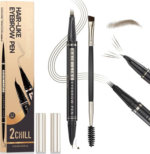 Kalanka-Crayon À Sourcils Incurvé À 30°, Stylo À Sourcils Professionnel 2 En 1, Eyebrow Pen Waterproof À 4 Pointes, Microblading Intenses Pour Femmes, Maquillage Longue Tenue (Marron Foncé) 