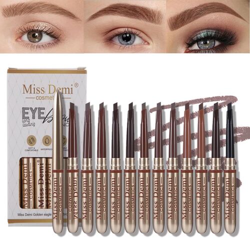 Kalanka-12-In-1 Eyebrow Pencil Kit,Long Lasting ¿Waterproof Eyebrow Pencil, Kit For Natural Eyebrows - Dark Brown. (12 Pcs) 