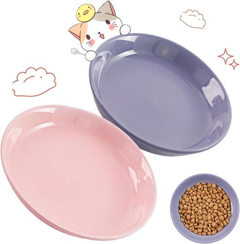 Kalanka-Lot De 2 Gamelles Chat En Céramique ¿ Bols Plats Et Larges Pour Chat Et Chaton, Anti-Fatigue Des Moustaches, Faciles À Nettoyer Bol D¿Eau Et De Nourriture Pour Pet, Passe Au Lave-Vaisselle (Ø