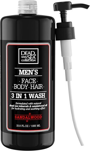 Kalanka-Gel Douche 3 En 1 Pour Hommes ¿ Body Wash À L'huile De Bois De Santal Et Au Sel De La Mer Morte ¿ Soin Lavant, Shampooing Et Nettoyant Visage (1000 Ml.) 