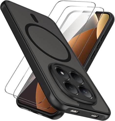 ELVORIX-Magnétique Coque pour Xiaomi Redmi Note 15 Pro 5G,avec 2 Verre Trempé,Étui Compatible Redmi Note 15 Pro 5G Housse,Mat Translucide Anti-Rayures Arrière,[Sensation de Peau][Anti-Choc]-Noir