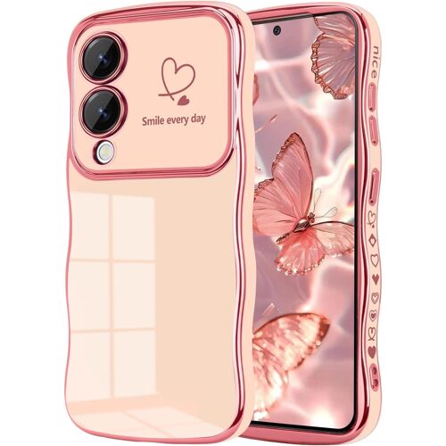 ELVORIX-Coque Compatible avec Samsung Galaxy S25 Edge, Étui Bord Forme Ondulé Bouclée Coeur Mignon d'amour Dessin Case Ultra Fine Galvanisé Housse Antichoc Silicone Coque pour Samsung S25 Edge, Rose