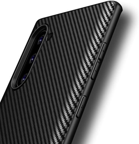 ELVORIX-Coque de protection pour Galaxy Note 10 - Slim Fit - Noir - En silicone TPU souple - Anti-rayures - Fibre de carbone - Pour Samsung Galaxy Note 10 - Aspect carbone