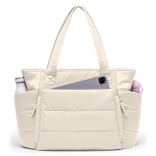 Sac cabas matelassé zippé pour femme, avec compartiments, sac de travail léger et moelleux idéal pour les voyages.