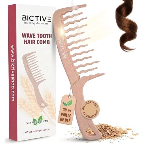 Kalanka-Peigne Cheveux Bouclés Démêlante. Peigne Dents Larges. Grosse Dent, Curly Hair. Pour Les Boucles Et Tous Types De Cheveux. Femme Et Homme. Wavy Hair. Fabriqué En Paille | Matériau Durable 