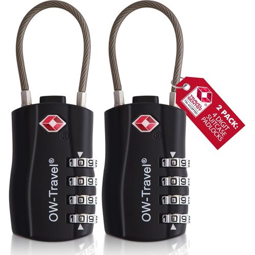 KALANKA-Cadenas Cable TSA pour Valise.Cadenas Code 4 Chiffres Antivol pour Bagages Casier Rangement Tente Camping.TSA Bagages Combinaison USA.Accessoires Voyage avion.Serrure Valise 2 Noir