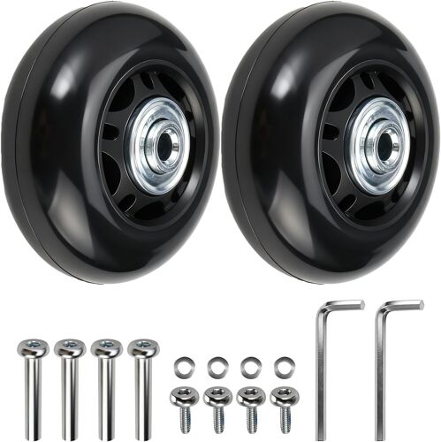 KALANKA-2 Pcs Roulette Valise Caoutchouc avec Vis, 64 mm x 24 mm Roues pour Valise Universelle Pivotante, Roulettes des Remplacement, Roues de Rechange Noir, Réparation de Roulements pour Bagages, Ch