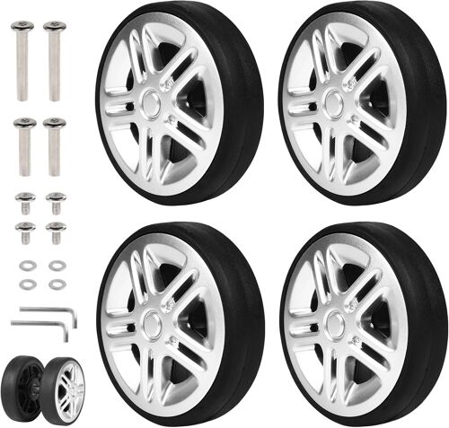 KALANKA-4pcs Roue Valise à Roues de Bagages Universelle 50 x 11 mm Roulette Valise Remplacement Roulette Valises en Caoutchouc avec Essieux Roue de Rechange des Réparations de Valises Argent