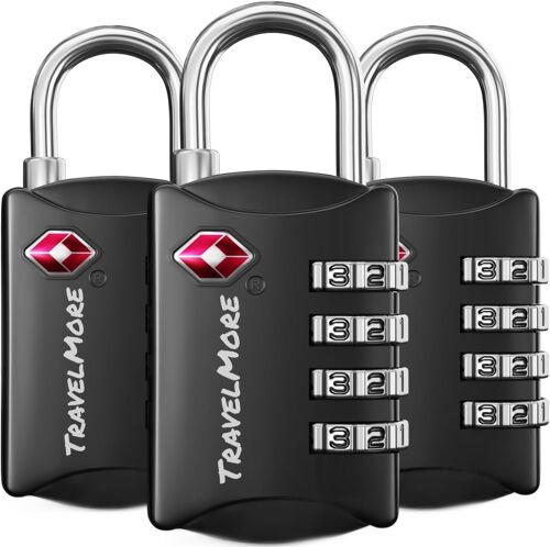 KALANKA-Lot de 3 Cadenas TSA à 4 Chiffres | Cadenas pour Valises de Voyage | Cadenas à Code TSA pour Valises Avion, Bagages, Sacs de Voyage, Sport et Sacs à Dos | Réinitialisable, Durable, Compact (N